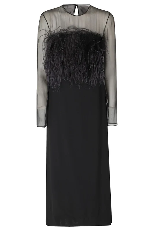 Alberta Ferretti Fluid Enver Satin Feather Detail Dress IT 40