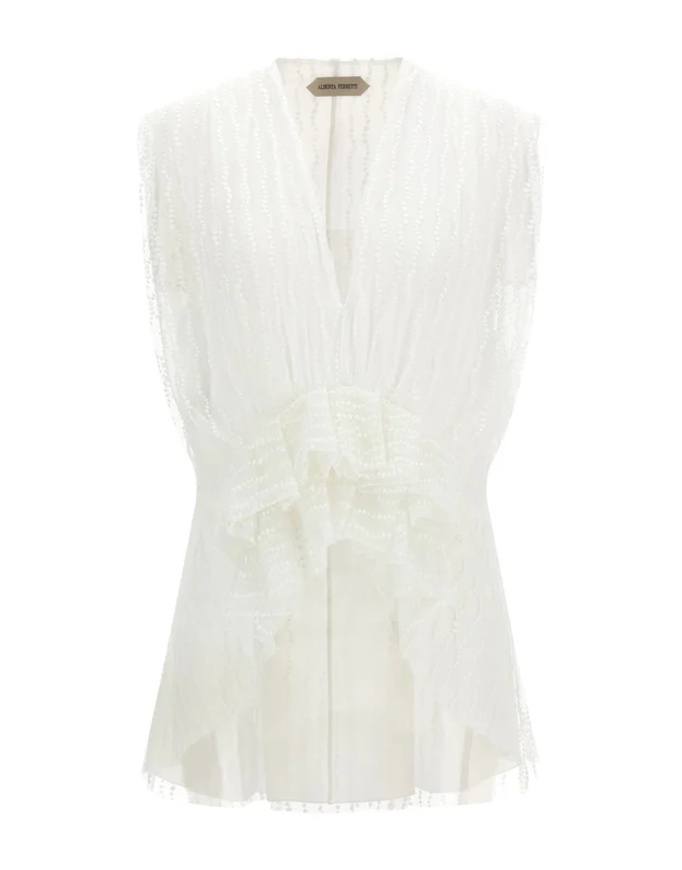 Alberta Ferretti Asymmetrical Tulle Top IT 42