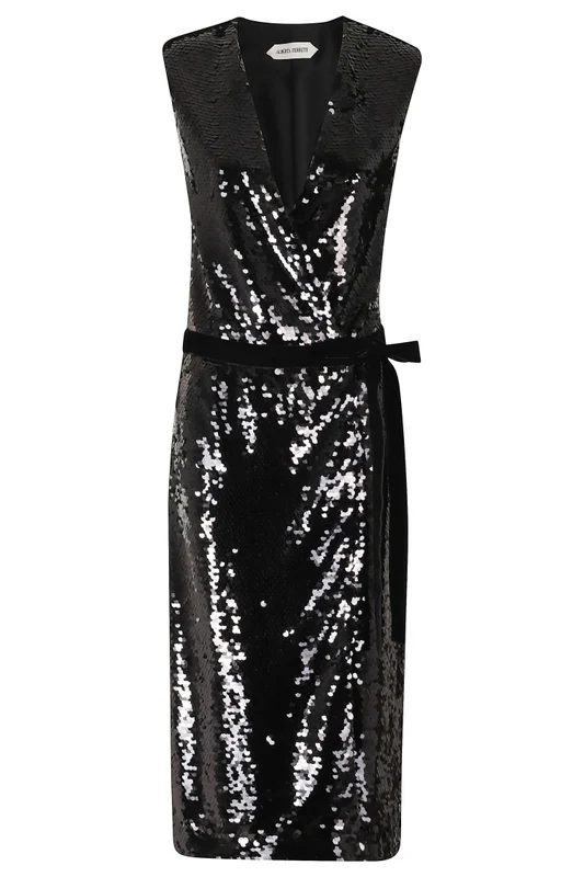 Alberta Ferretti Shimmering Sequins Velvet Belt Mini Dress IT 42