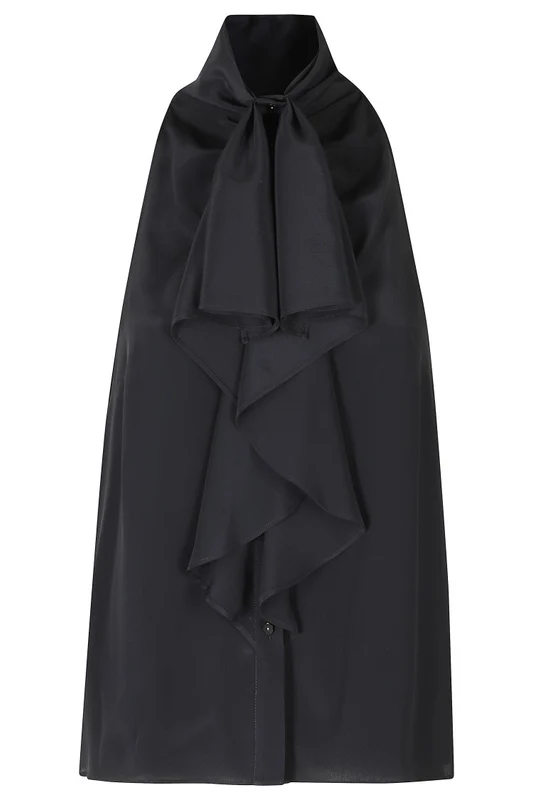 Alberta Ferretti Stretch Cady High-Collar Cape Top IT 40