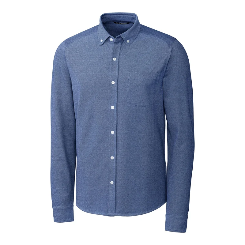 Cutter & Buck Advantage Tri-Blend Pique Long Sleeve Knitted Button Down Indigo / 3XL