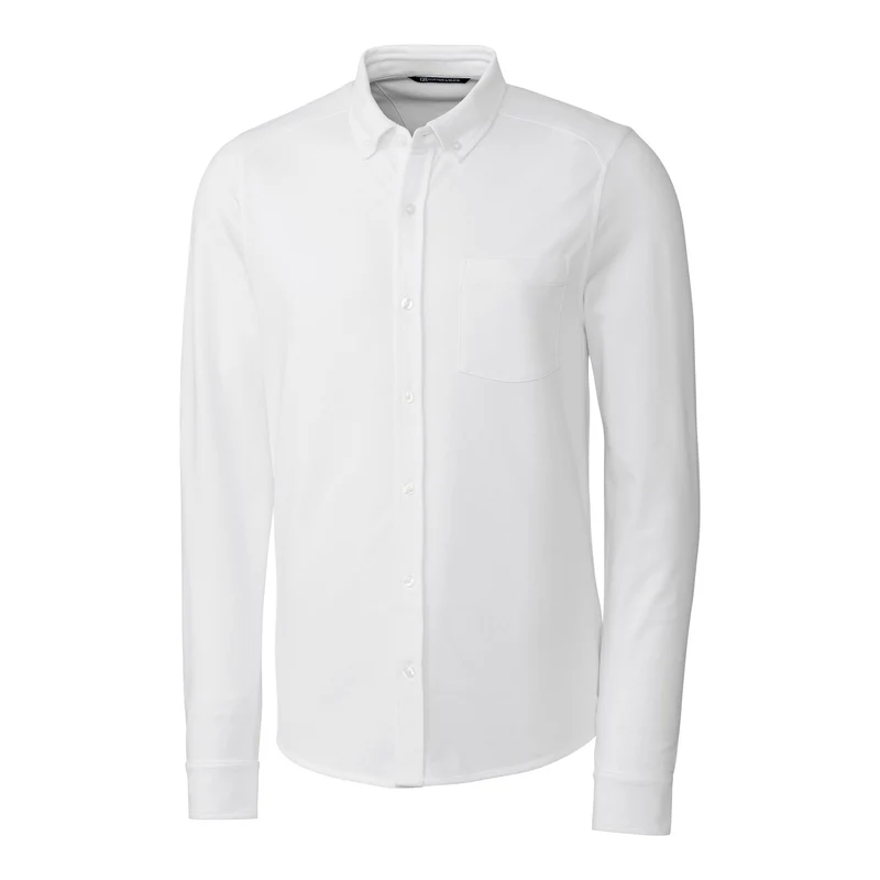 Cutter & Buck Advantage Tri-Blend Pique Long Sleeve Knitted Button Down White / S