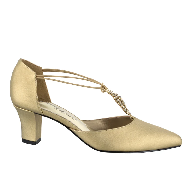 Moonlight Metallic Rhinestone T Strap Pointed Toe Pumps 7 / Narrow