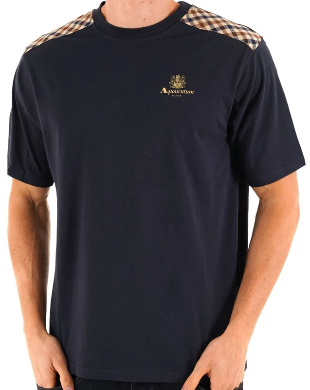 Aquascutum Check Shoulder T-shirt Navy 3XL