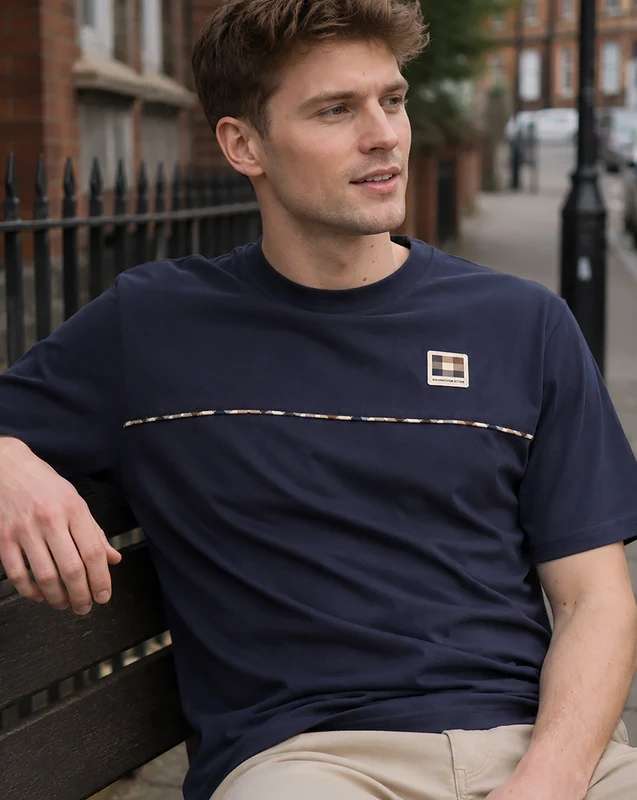 Aquascutum Club Check Piping T-Shirt Navy 3XL