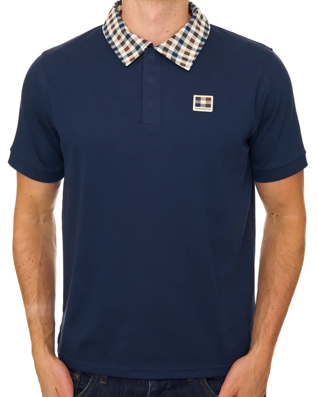Aquascutum Check Collar Polo Navy S
