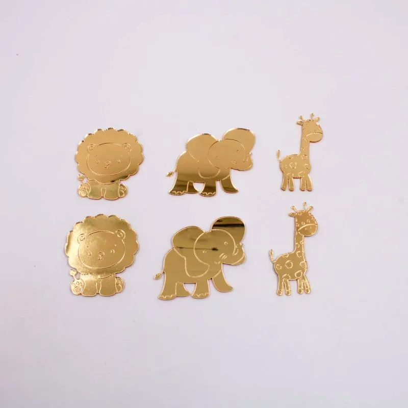 Aplique Safari Metalizado Em Acrilico Com 5 Peças 073 - Dourado