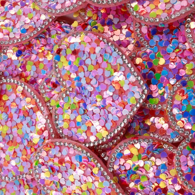 Aplique Coração Com Lantejoula E Strass 50X45mm Em Eva Com 10 Peças 213 - Rosa