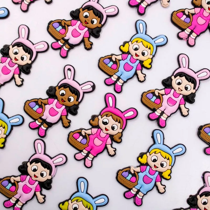 Aplique Páscoa Menina Com Cesta Emborrachado Com 05 Peças 103 - Colorido