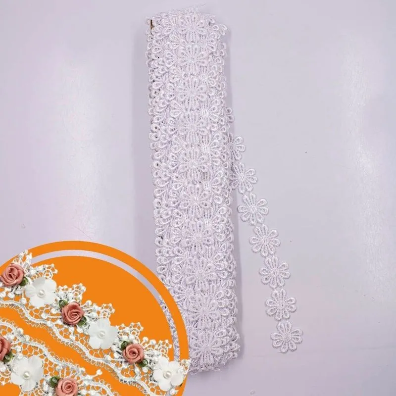 RENDA GUIPIR FLOR 25MM COM 01 METRO 101 - Branco 101