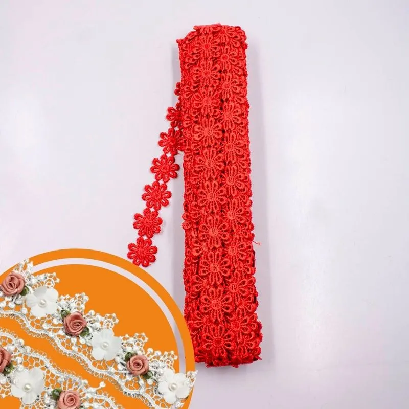 RENDA GUIPIR FLOR 25MM COM 01 METRO 201 - Vermelho
