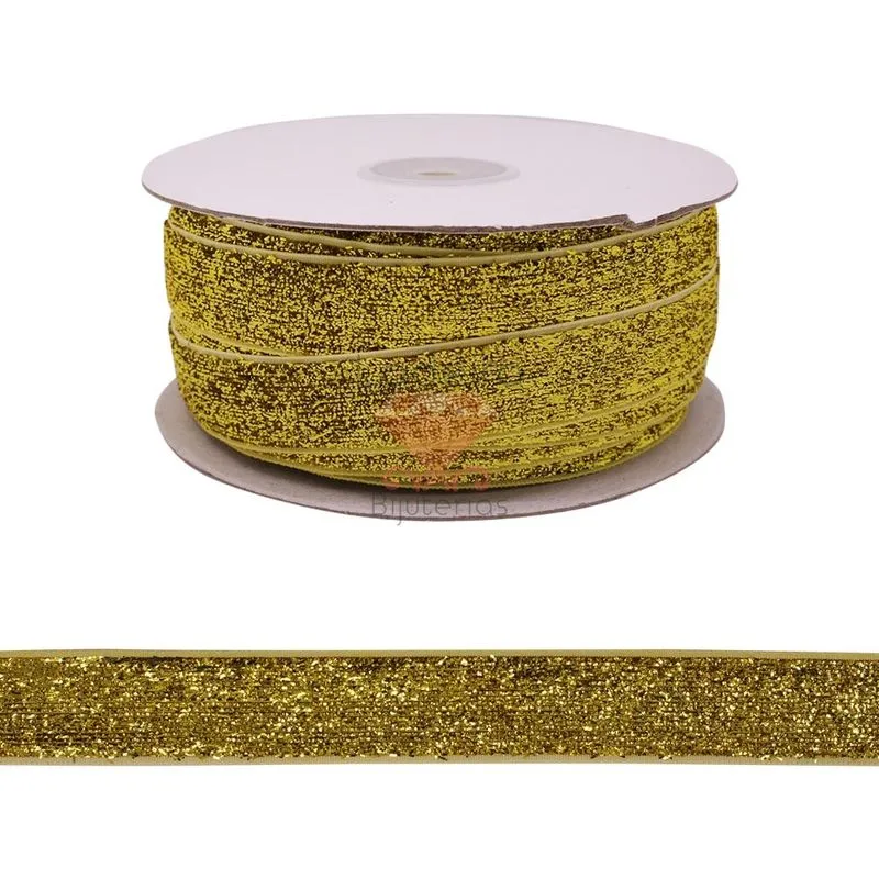 FITA SINTETICA COM GLITTER 20MM COM 01 METRO Dourado