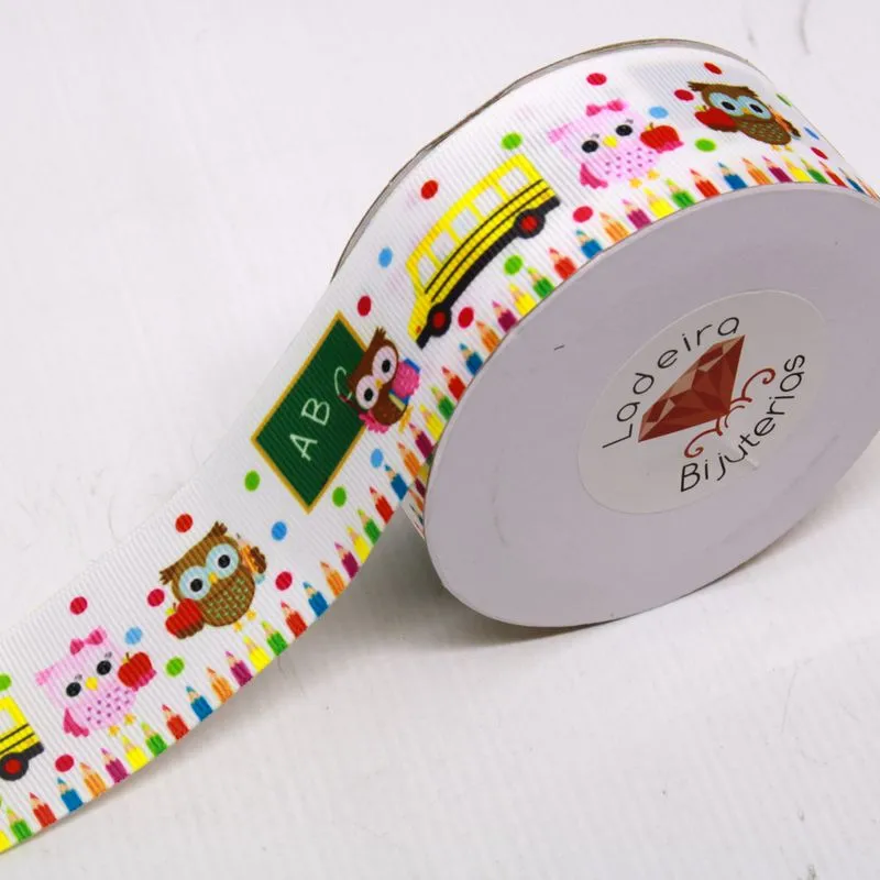 Fita Gorgurao Corujinhas Escolar 38Mm Em Poliester Com 01 Metro 209 - Branco Z9