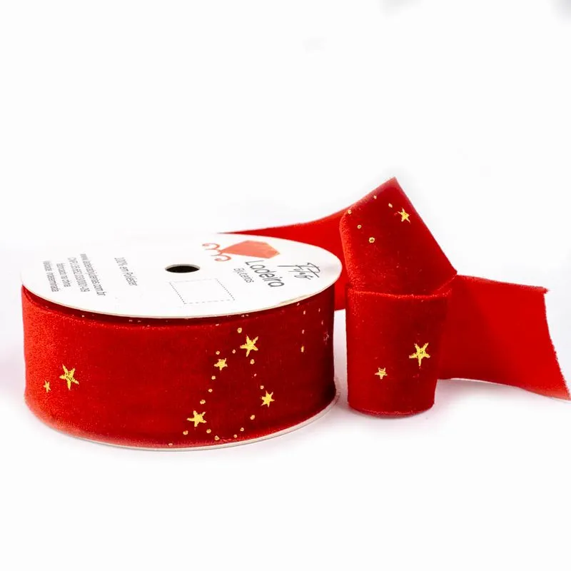 Fita Estampada Estrelas 38Mm Em Poliester Com 01 Metro D5-105 201 - Vermelho