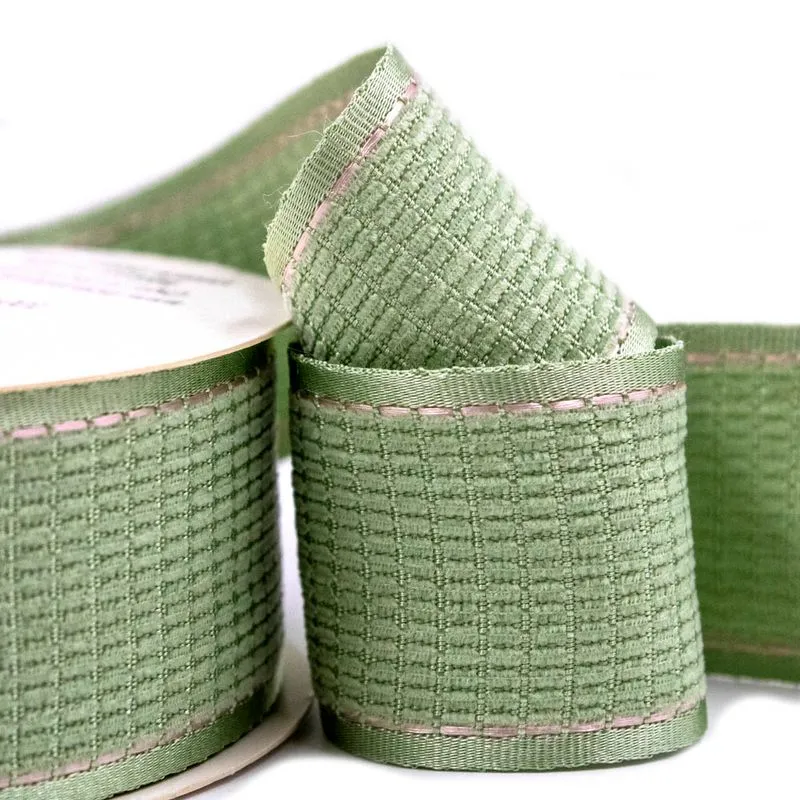 Fita Pespontada Mesclada Em Poliester 38Mm Com 01 Metro Qs-013 Verde Bebe