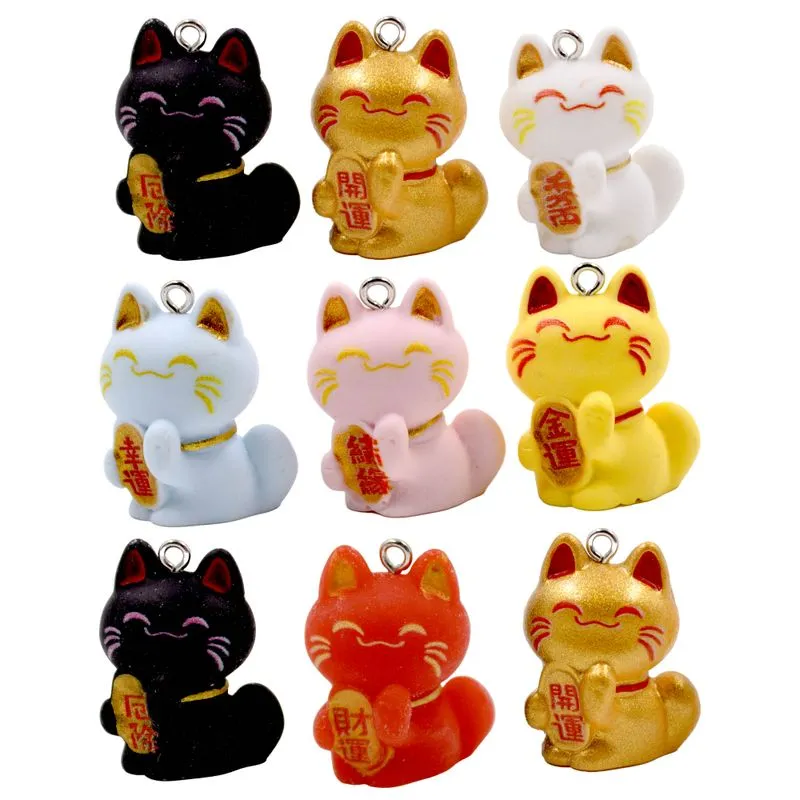 Pingente Gatinho Da Sorte Maneki 26Mm Em Resina Com 04 Peças 103 - Colorido