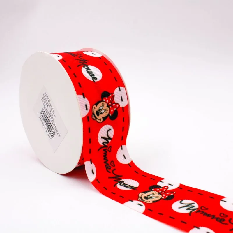 Fita Estampada Minnie Com Laço Em Poliester 38Mm Com 01 Metro 482 - Vermelho E Branco