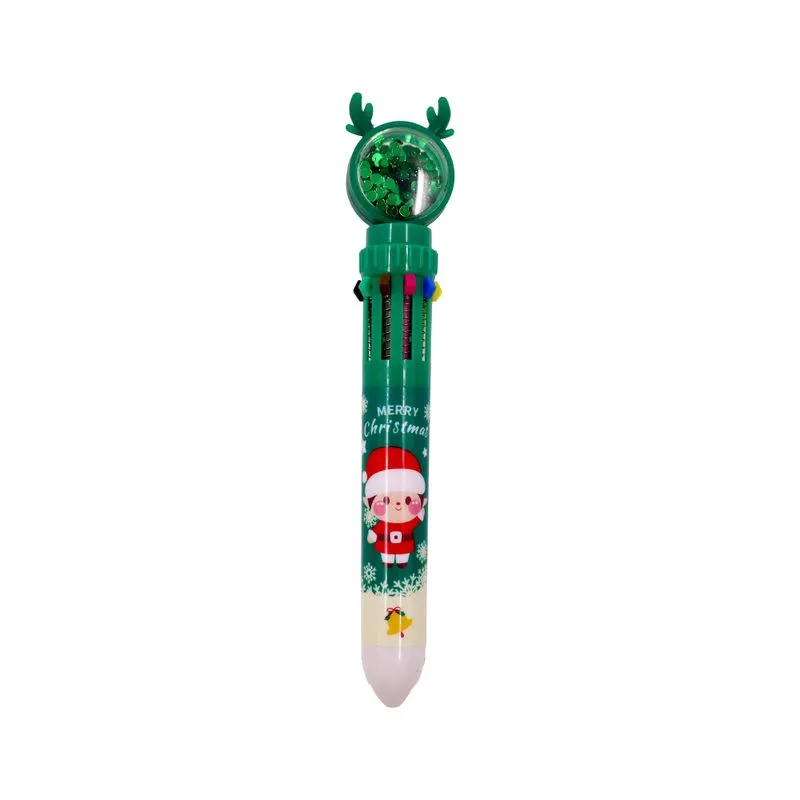 Caneta Esferográfica Natalina 10 Cores Com 01 Unidade Rena Com Glitter Verde