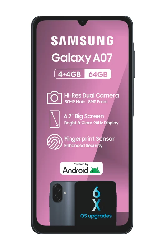 Galaxy A07 4/64GB Dual Sim Cellphone - Black MTN / Dual Sim / No