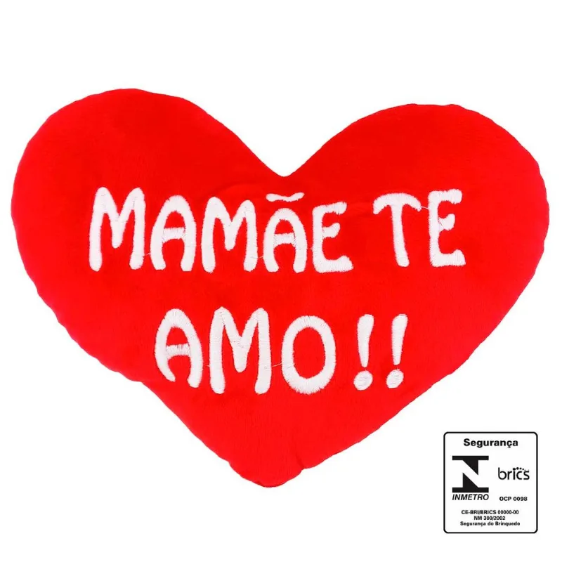 Almofada Coração Mamãe Te Amo 22x18cm em Poliéster HSU USIEH