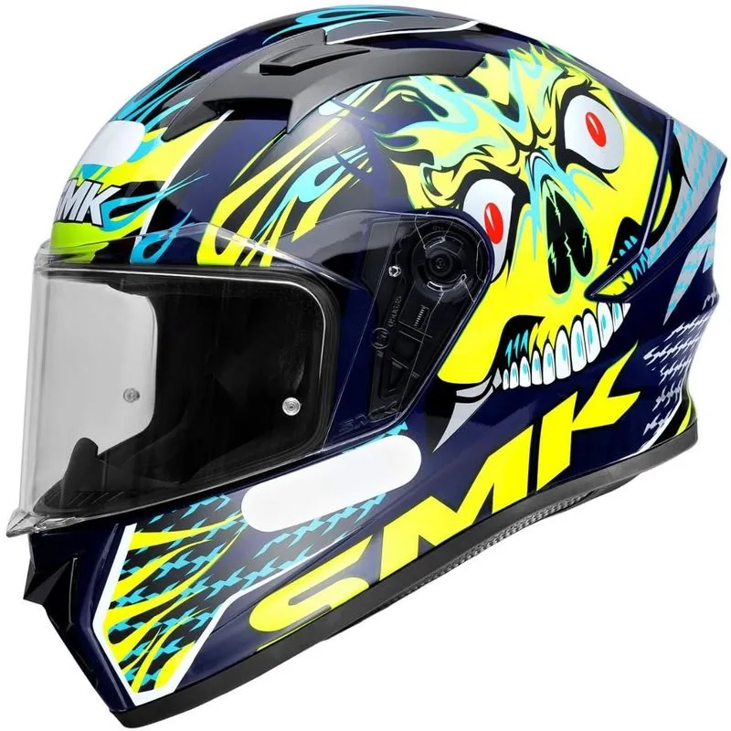 Capacete Smk Stellar Skull - Azul/amarelo/preto