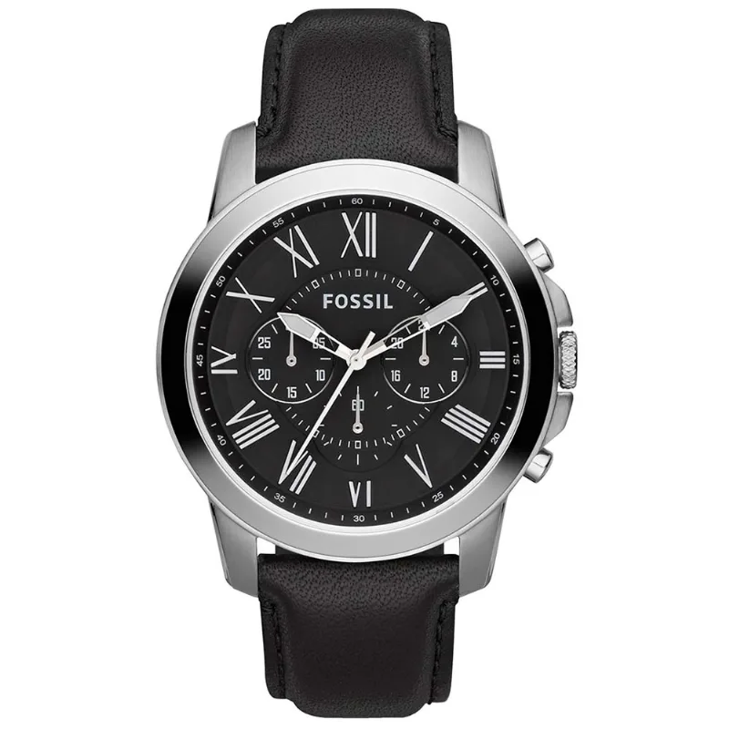 Reloj Fossil Grant FS4812 Cronómetro Correa de Cuero y Dial Negro
