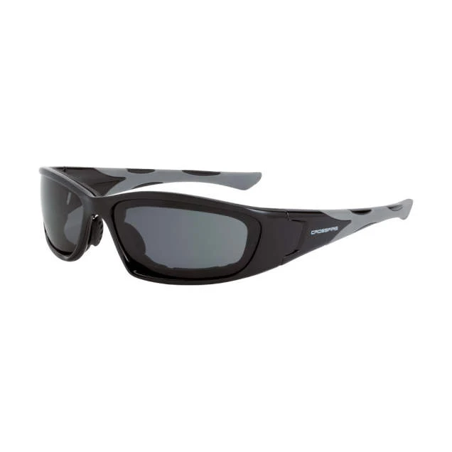 Crossfire MP7 Foam Lined Safety Eyewear Shiny Black Frame - Dark Smoke Anti-Fog Lens