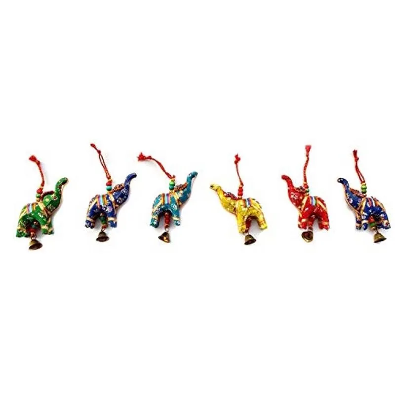 Rastogi Artesanato Elefante Sino Camada Suspensa Conjunto de 6 Casa Natal Suspensão Festa Ornamentos Decorativos Multi Coloridos Indianos Tradicionais (Mix)