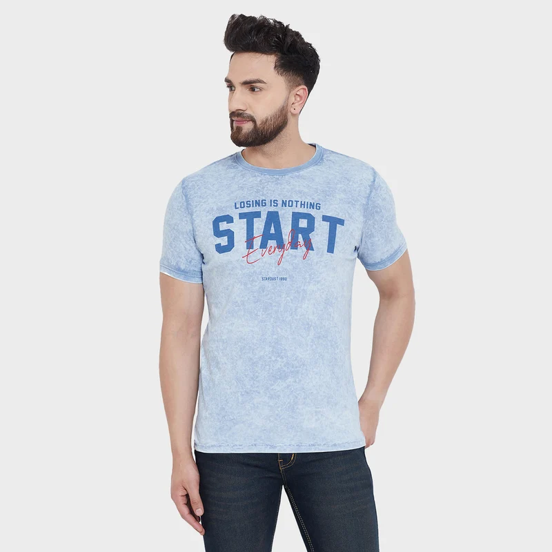 Duke Urban Men Half Sleeve Cotton T-shirt (LF4566) L.Sky / L / Printed