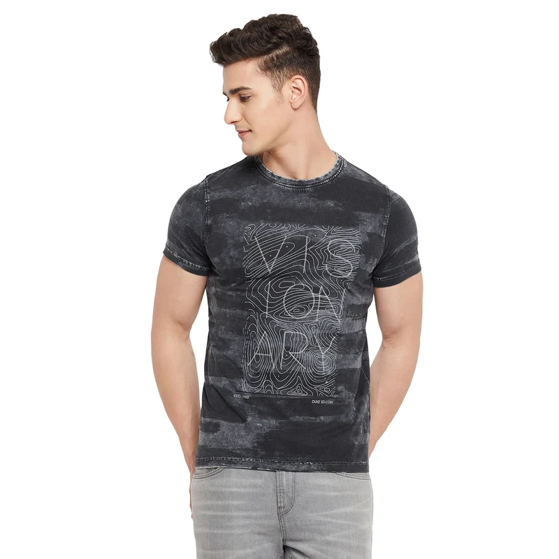 Duke Urban Men Half Sleeve Cotton T-Shirt (LF4611) L / Indigo / Printed
