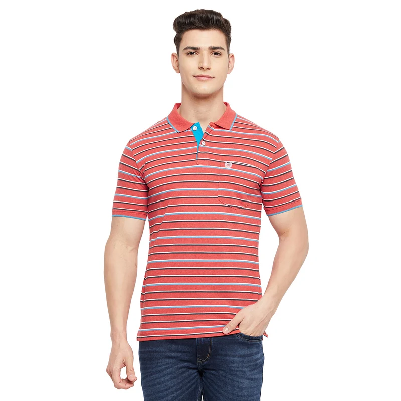 Duke Stardust Men Half Sleeve Cotton T-Shirt (LF4631) XL / Garnet Mix / Striped