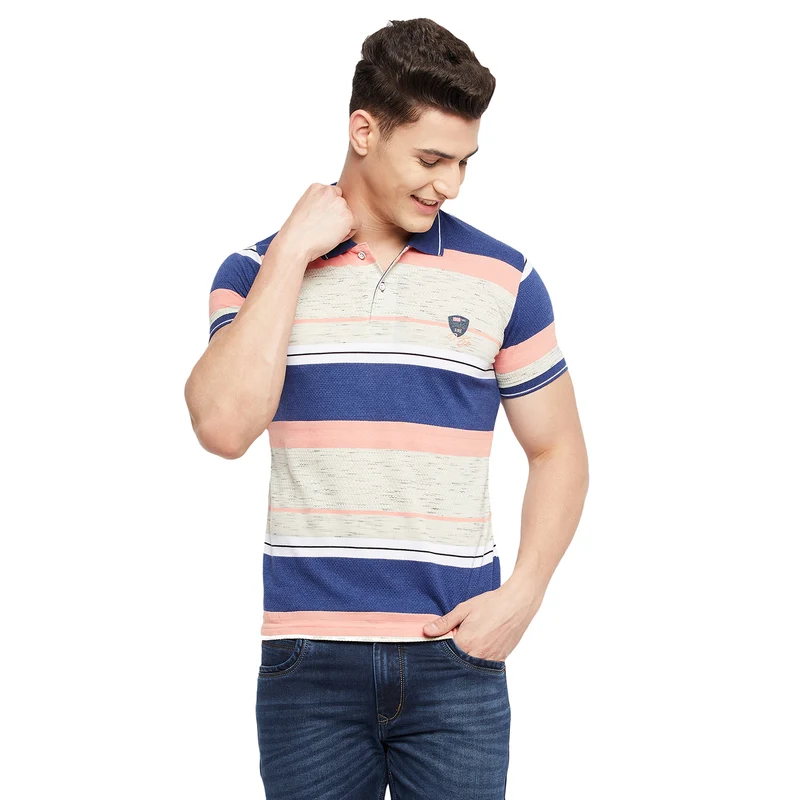 Duke Stardust Men Half Sleeve Cotton T-Shirt (LF4658) XXL / Fresh Salmon / Striped