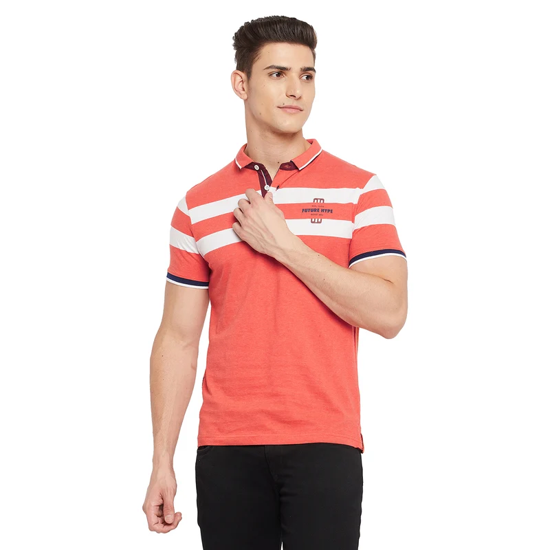 Duke Stardust Men Half Sleeve Cotton T-shirt (LF4632) L / Garnet Mix / Striped