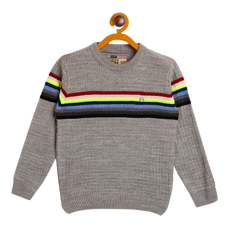 Duke Stardust Boys Full Sleeve Round Neck Pullover (SDS3544) M. Grey Melange / 26 / Striped