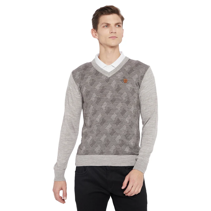 Duke Urban Men Full Sleeve V Neck Sweater (SDS8037) XL / Bronze / Geometric Print
