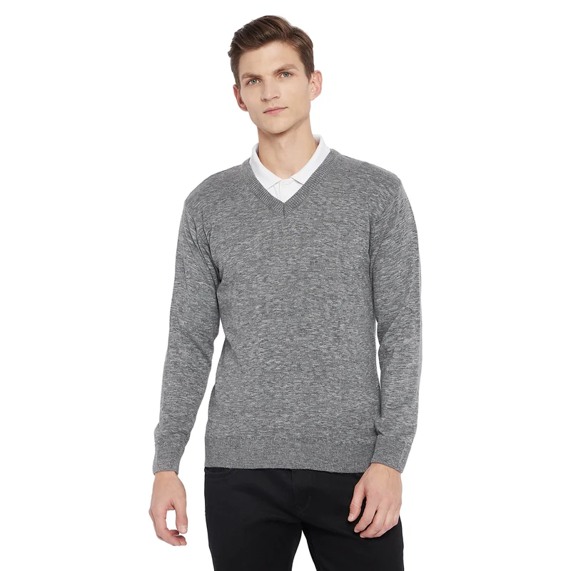 Duke Urban Men Full Sleeve V Neck Sweater (SDS579) XL / M.Grey Melange / Self Design