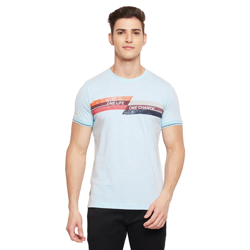 Duke Urban Men Half Sleeve Round Neck T-Shirt (LQSD3901) Sky Nep / L / Printed