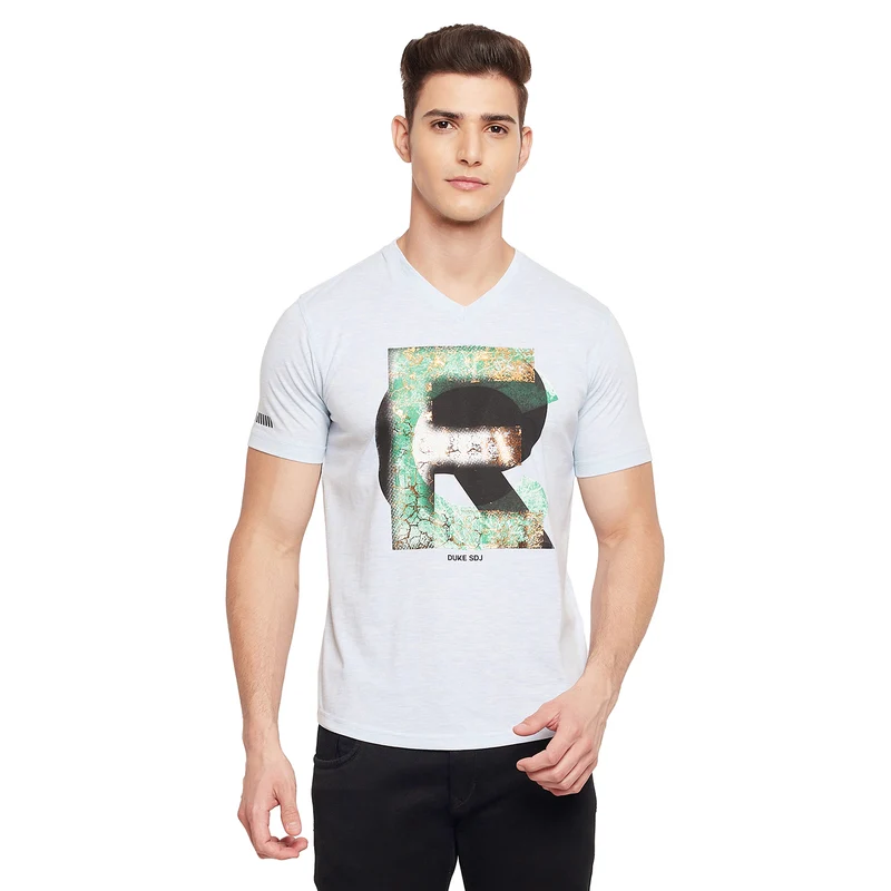 Duke Urban Men Half Sleeve T.Shirt (LQSD4125) Pastel Blue Space / XXL / Printed