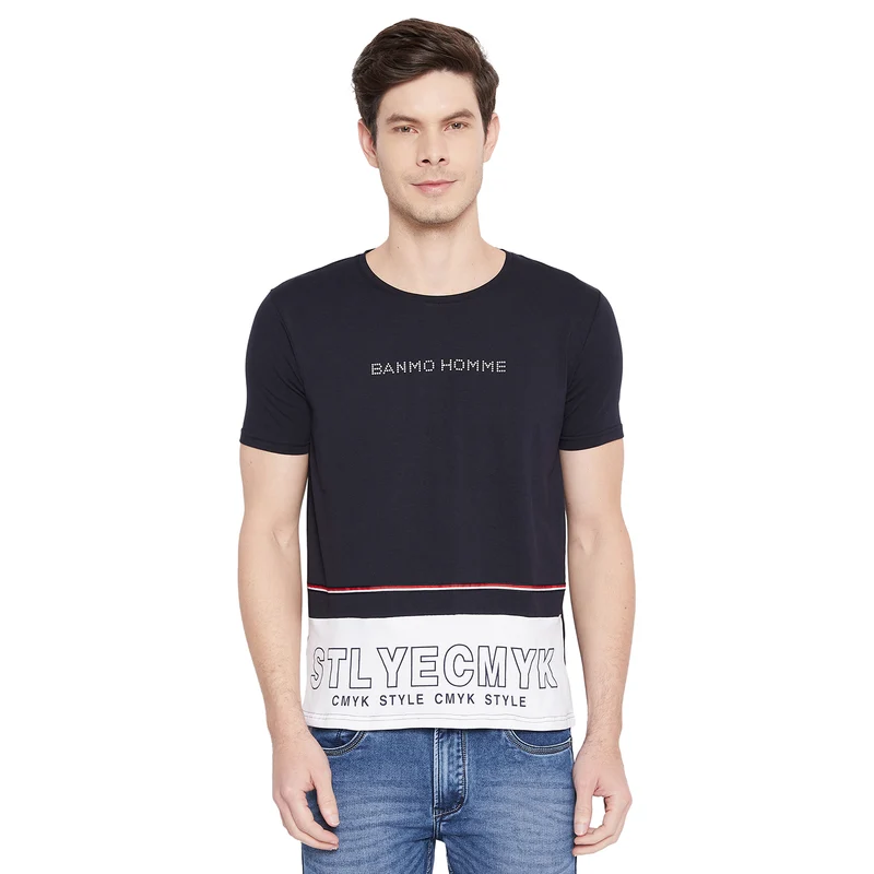Duke Urban Men Cotton Blend Half Sleeve T.Shirt (LF5007) D.Navy / XL / Striped