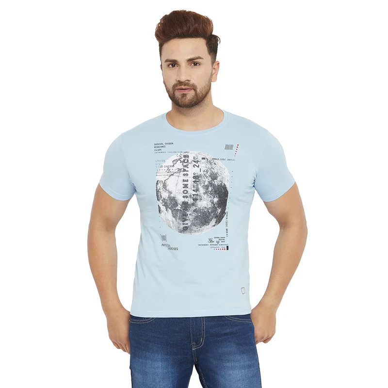 Duke Stardust Men Cotton Blend Half Sleeve T.Shirt (LF4854) Sky / L / Printed