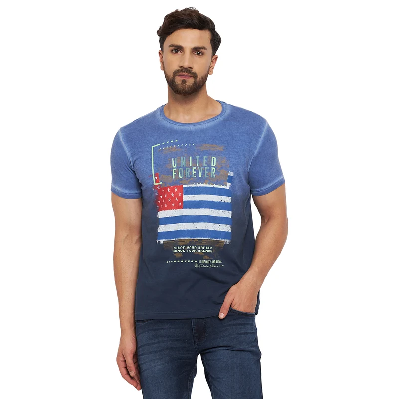 Duke Stardust Men Half Sleeve Cotton T-shirt (LF4876) Navy / XL / Printed
