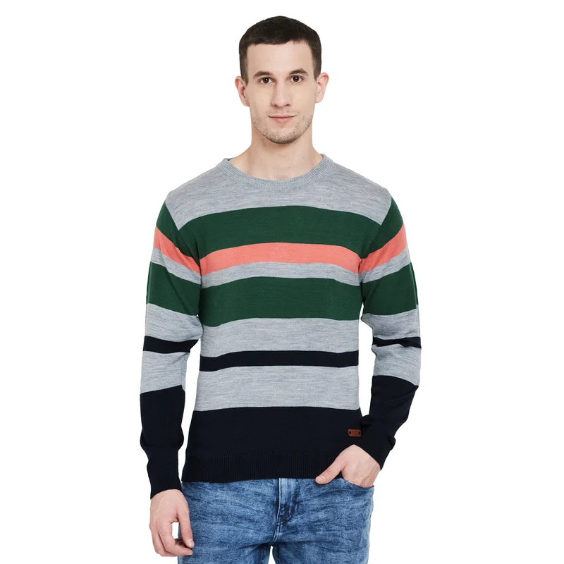 Duke Urban Men Long Sleeve Sweater (SDS8053) Sky Mix / L / Striped