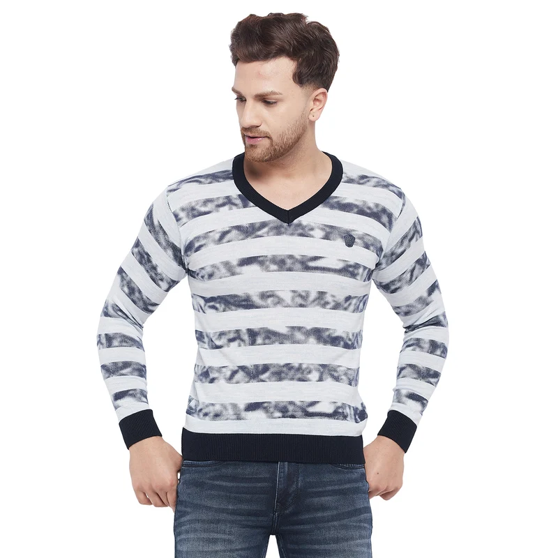Duke Urban Men Full Sleeve Sweater (SDS8070) Sky Mix / M / Striped