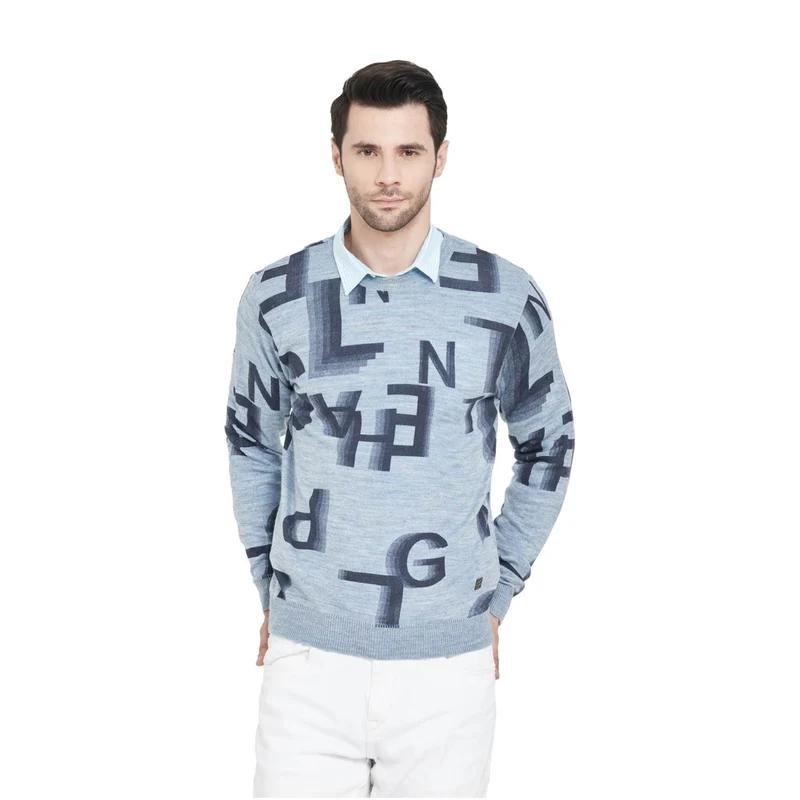 Duke Urban Men Full Sleeve V-Neck Sweater (SDS8057) Sky Mix / L / Printed