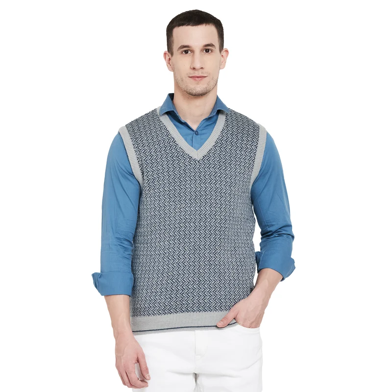 Duke Urban Men Sleeveless Sweater (SDS710) M.Grey Melange / XXL / Herringbone