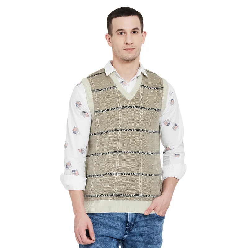 Duke Urban Men Sleeveless Sweater (SDS708) M / L.Beige / Checkered
