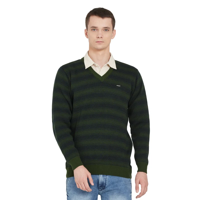 Duke Urban Men Long Sleeve Sweater (SDS720) L / D.Olive / Striped