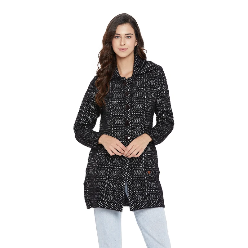 Duke Urban Women Full Sleeve Long Cardigan (SDS973) M / Black / Checkered