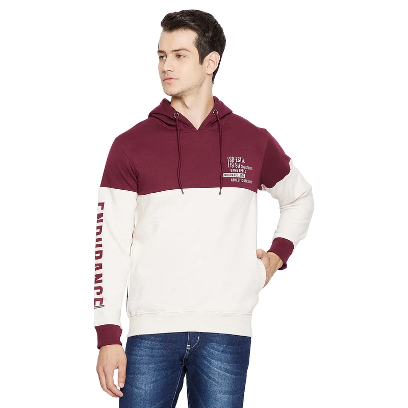 Duke Urban Men Hooded Sweatshirt (LF3814) M / Wine / Color Block