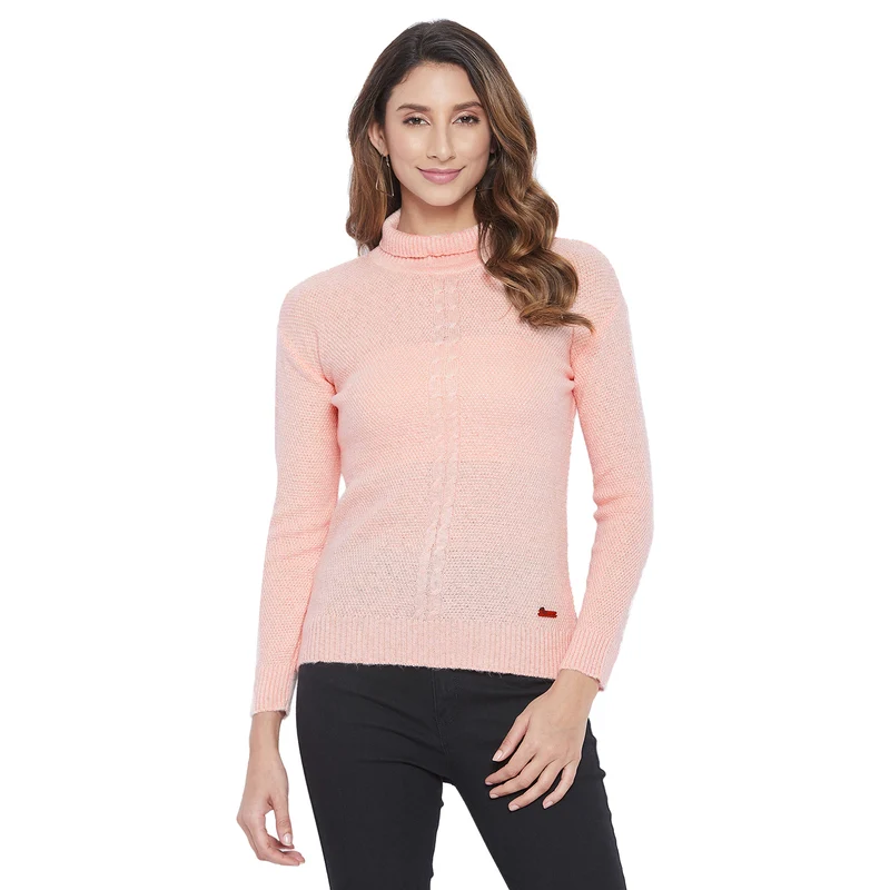 Duke Urban Women Full Sleeve Sweater (SDS930) L / Peach / Self Design